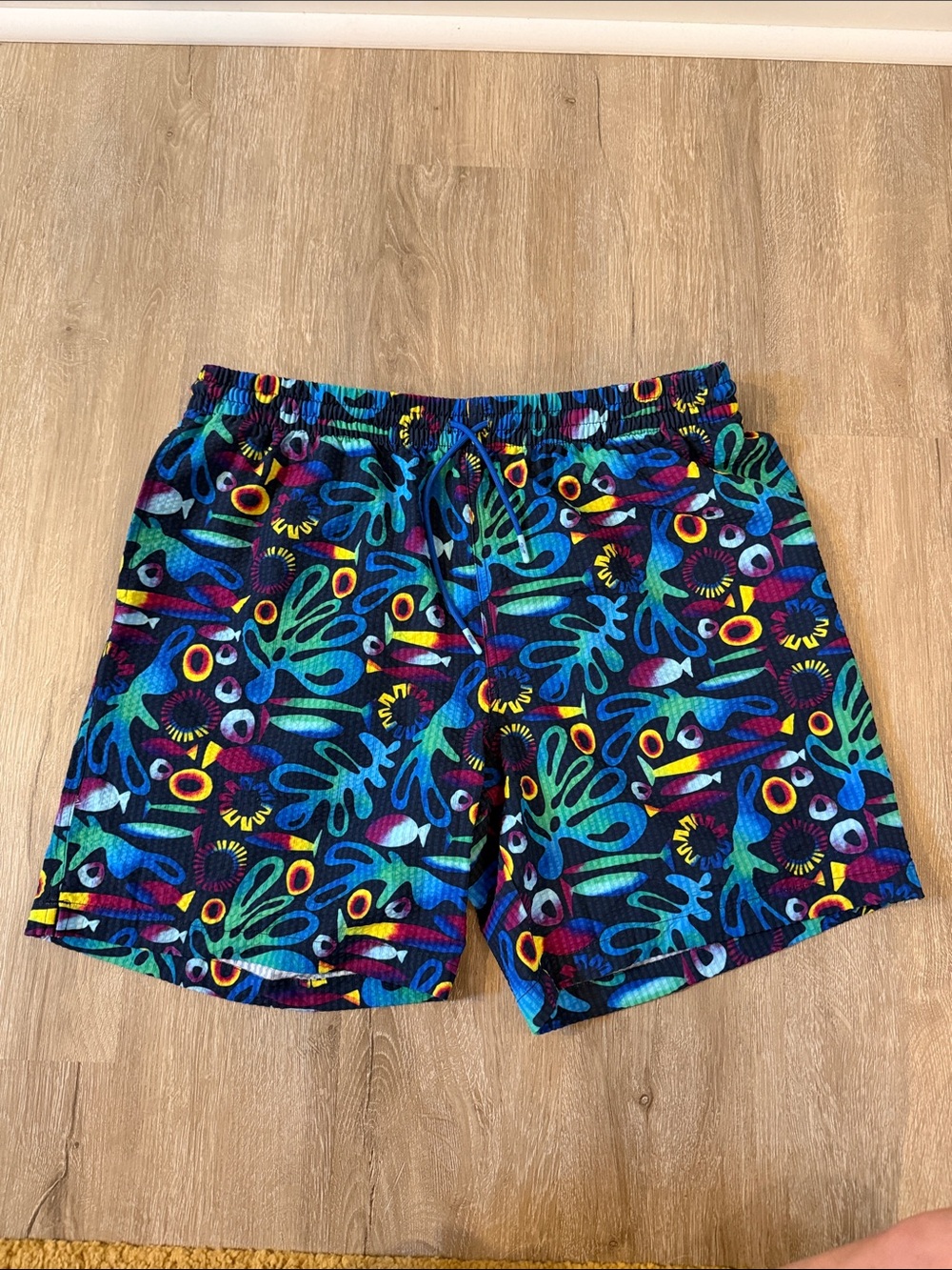 RSVLTS Colorful Abstract Reef Swim Trunks - Blue, Green, Yellow, Purple
